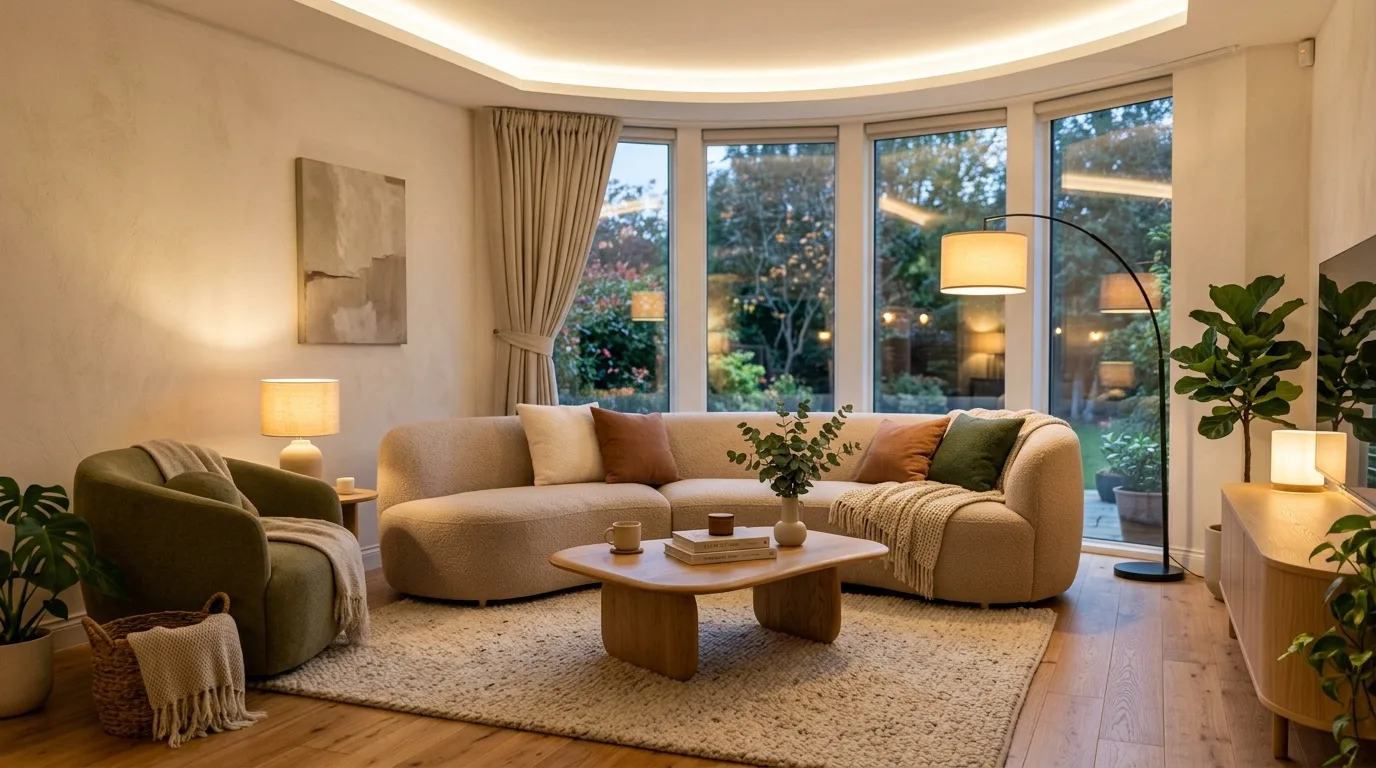 Use curtains to add softness and warmth around the edges inspiration for a cozy living room.